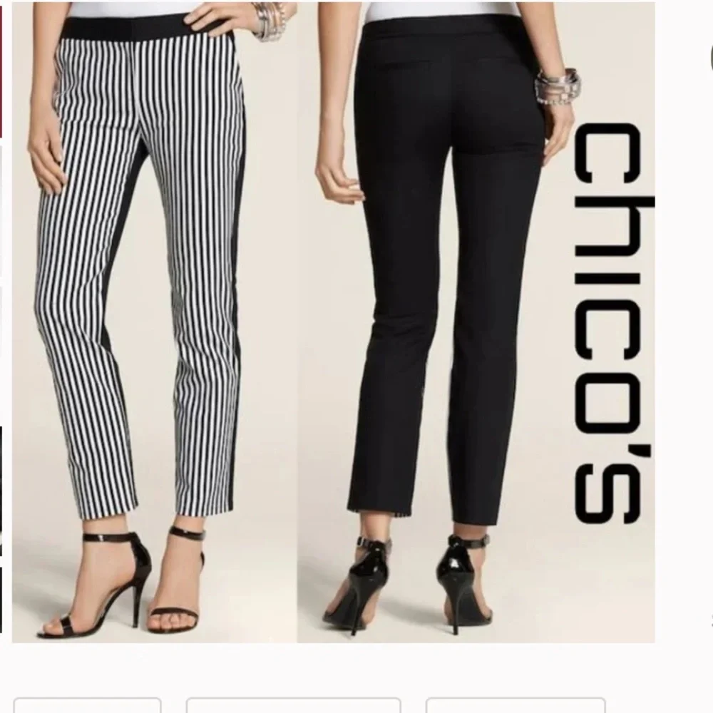 Chico's Stripe Skimmer Crop Pants Black/White Chico’s Size2/12